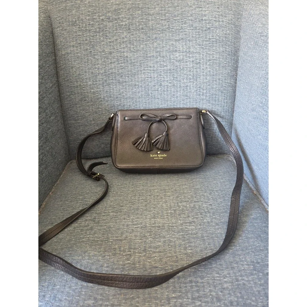 Kate Spade Hayes Street Eniko Black Leather Crossbody Bag Bow & Tassels